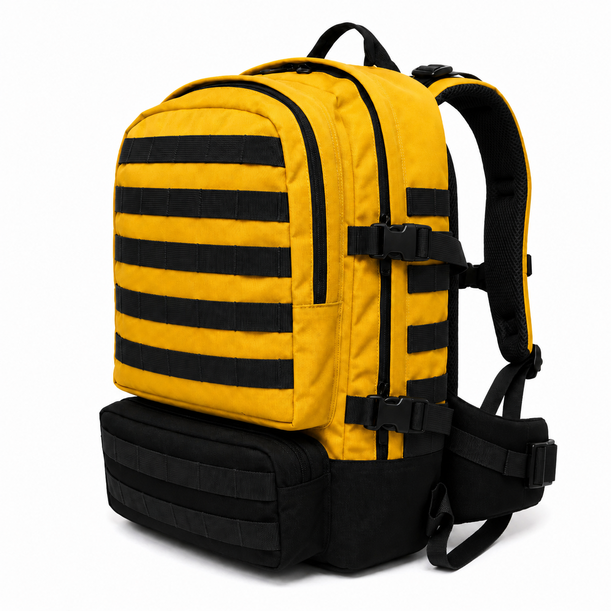 Mochila Táctica Outdoor 40L (Modelo 2) Amarillo con Negro con velcro negro · Fabricación Nacional