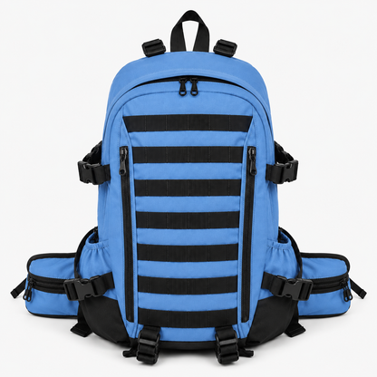 Mochila Táctica Outdoor 35L (Modelo 1) Celeste con Velcro Negro · Fabricación Nacional