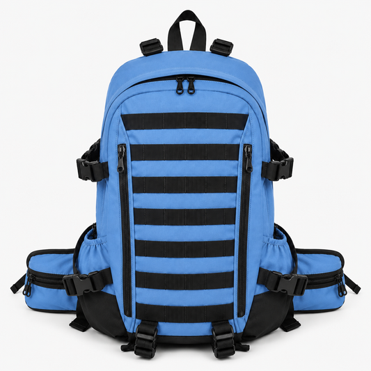 Mochila Táctica Outdoor 35L (Modelo 1) Celeste con Velcro Negro · Fabricación Nacional