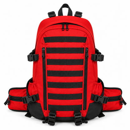 Mochila Táctica Outdoor 35L (Modelo 1) Rojo con Velcro Negro · Fabricación Nacional