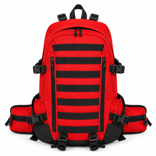 Mochila Táctica Outdoor 35L (Modelo 1) Rojo con Velcro Negro · Fabricación Nacional