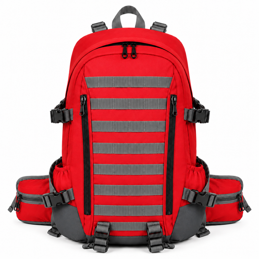 Mochila Táctica Outdoor 35L (Modelo 1) Rojo con Velcro Gris · Fabricación Nacional