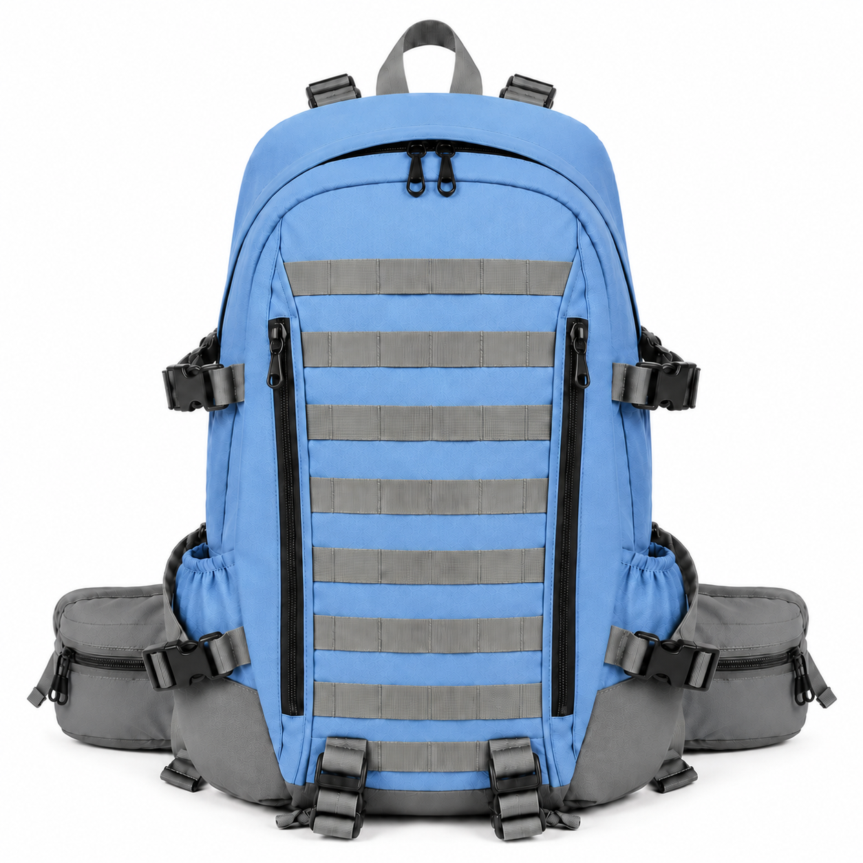 Mochila Táctica Outdoor 35L (Modelo 1) Celeste con Velcro Gris · Fabricación Nacional