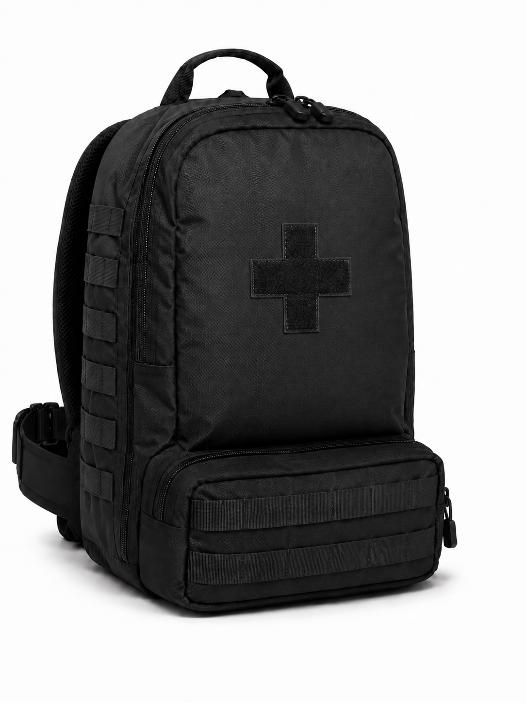 Mochila Táctica de Primeros Auxilios Modular Negra con Interior Aluminizado y Cruz Negra