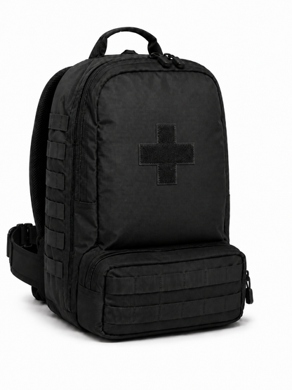 Mochila Táctica de Primeros Auxilios Modular Negra con Interior Aluminizado y Cruz Negra