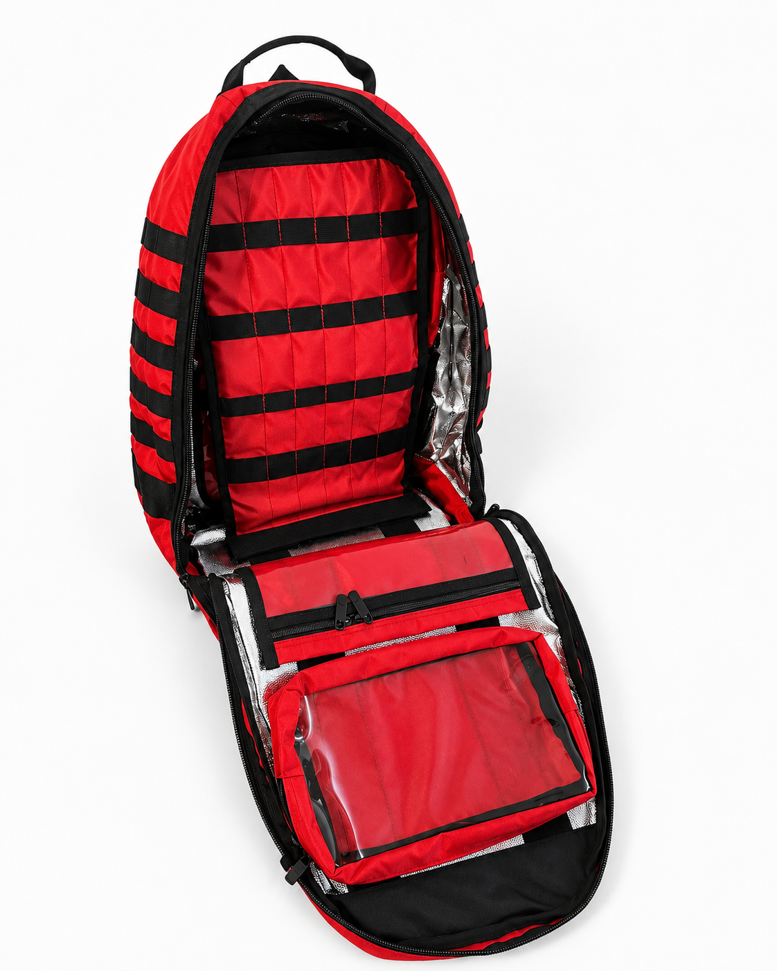 Mochila Táctica de Primeros Auxilios Modular Roja con Interior Aluminizado y Cruz Negra