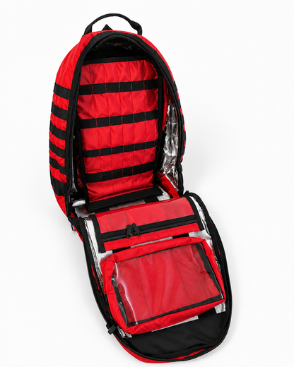 Mochila Táctica de Primeros Auxilios Modular Roja con Interior Aluminizado y Cruz Negra