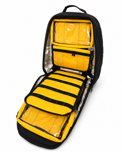 Mochila Táctica de Primeros Auxilios Modular Negra con Interior Aluminizado y Cruz Reflectante
