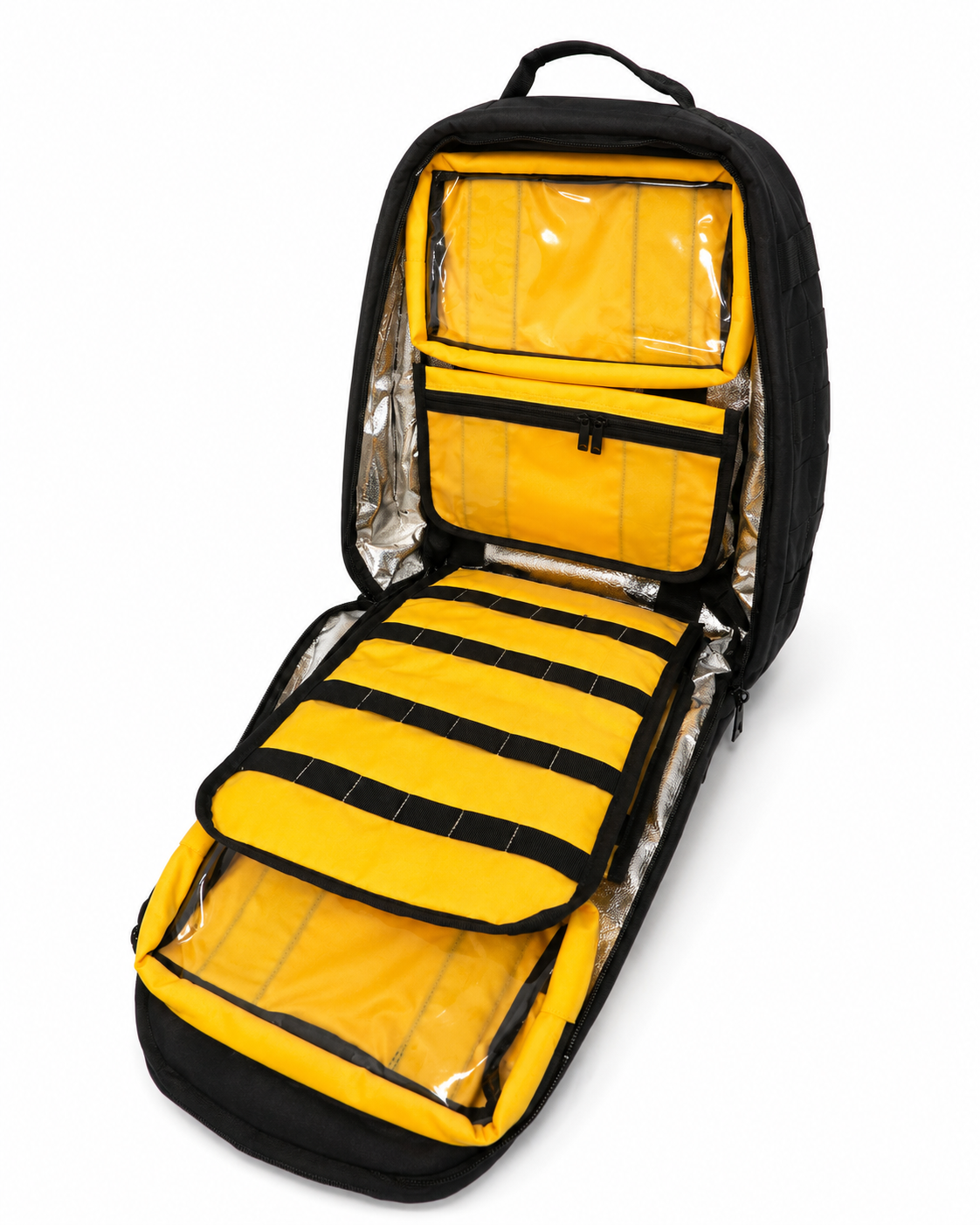 Mochila Táctica de Primeros Auxilios Modular Negra con Interior Aluminizado y Cruz Negra