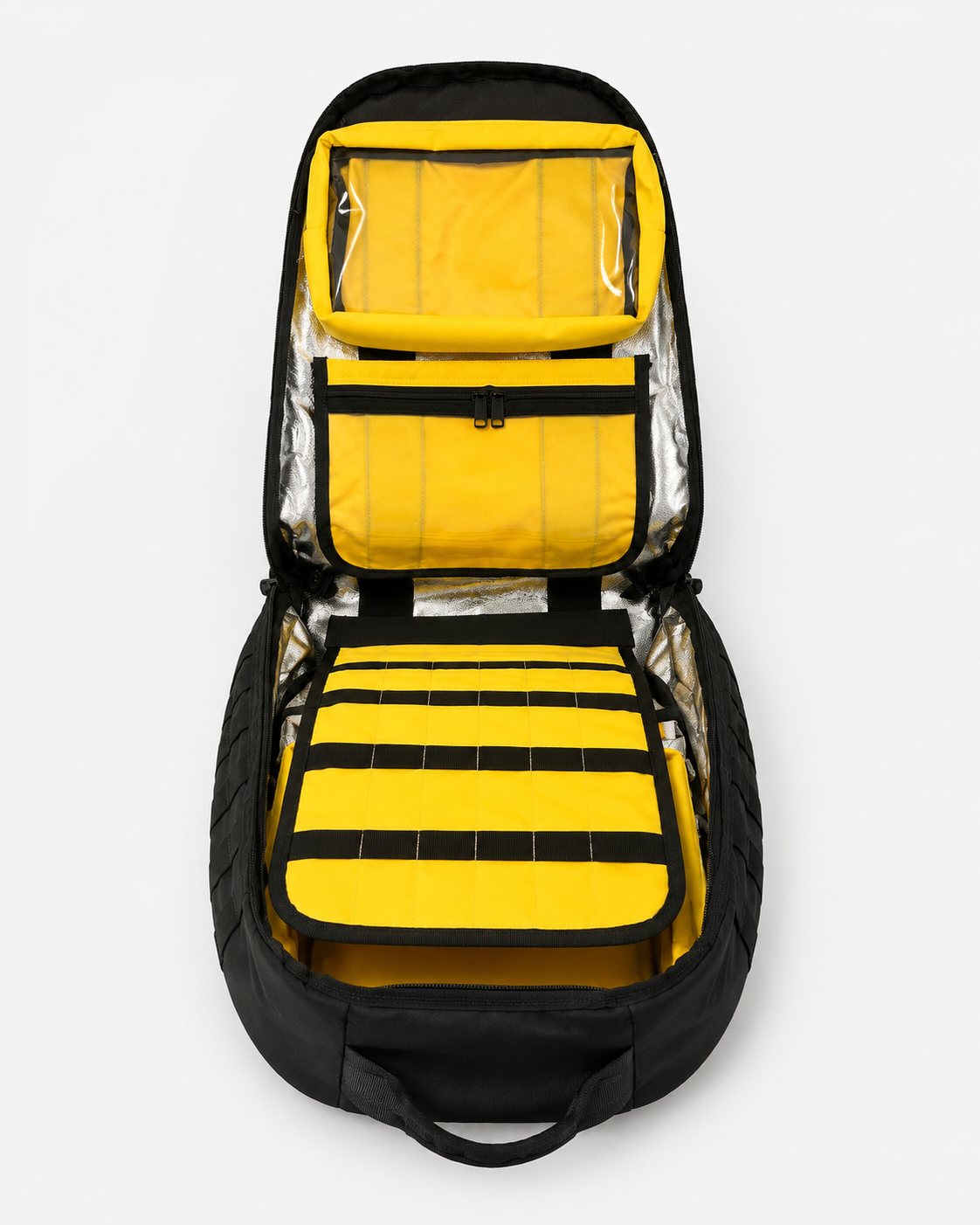 Mochila Táctica de Primeros Auxilios Modular Negra con Interior Aluminizado y Cruz Negra