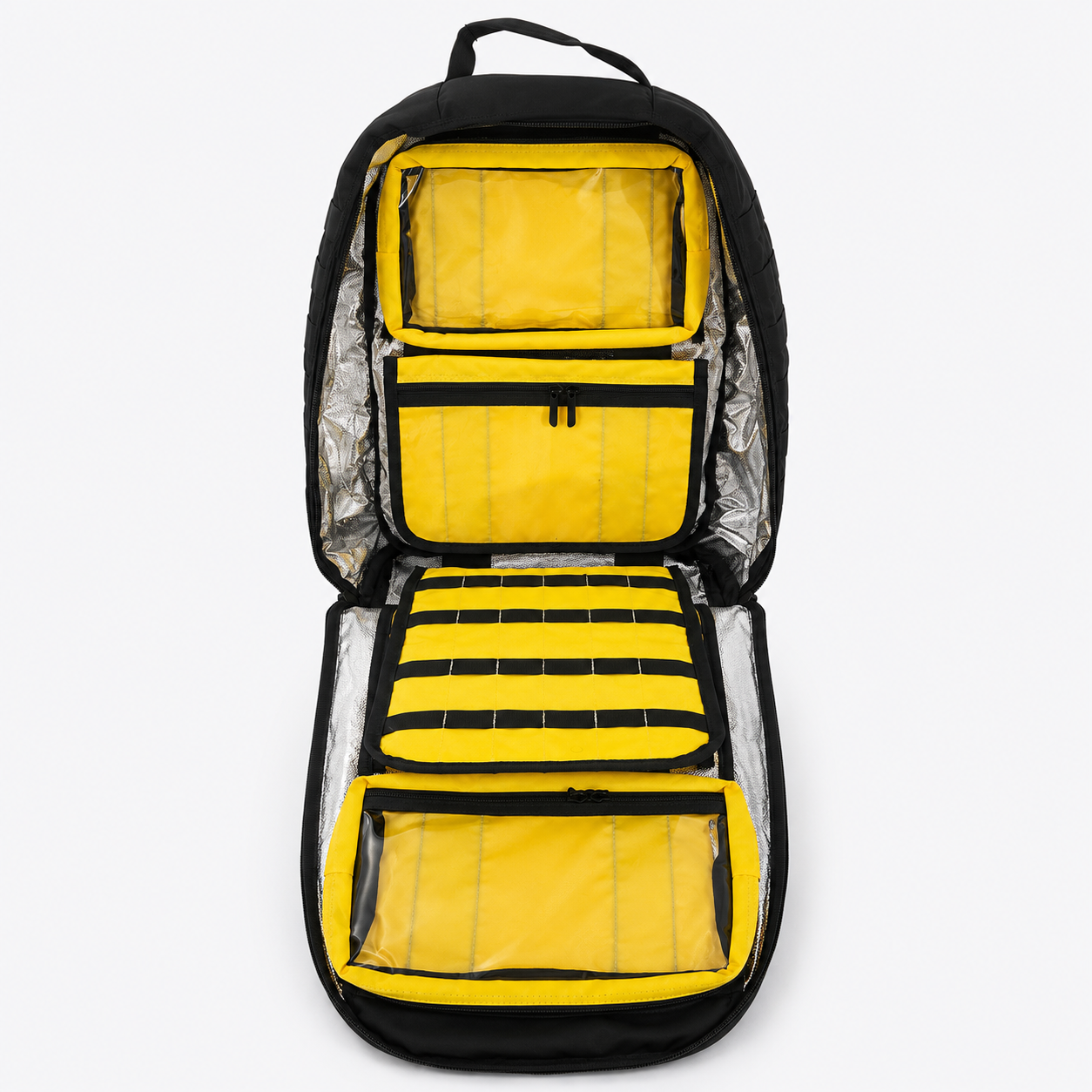 Mochila Táctica de Primeros Auxilios Modular Negra con Interior Aluminizado y Cruz Reflectante
