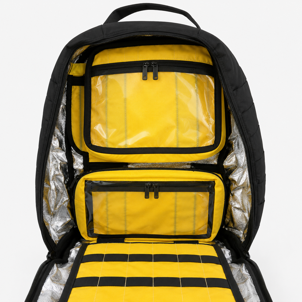 Mochila Táctica de Primeros Auxilios Modular Negra con Interior Aluminizado y Cruz Negra