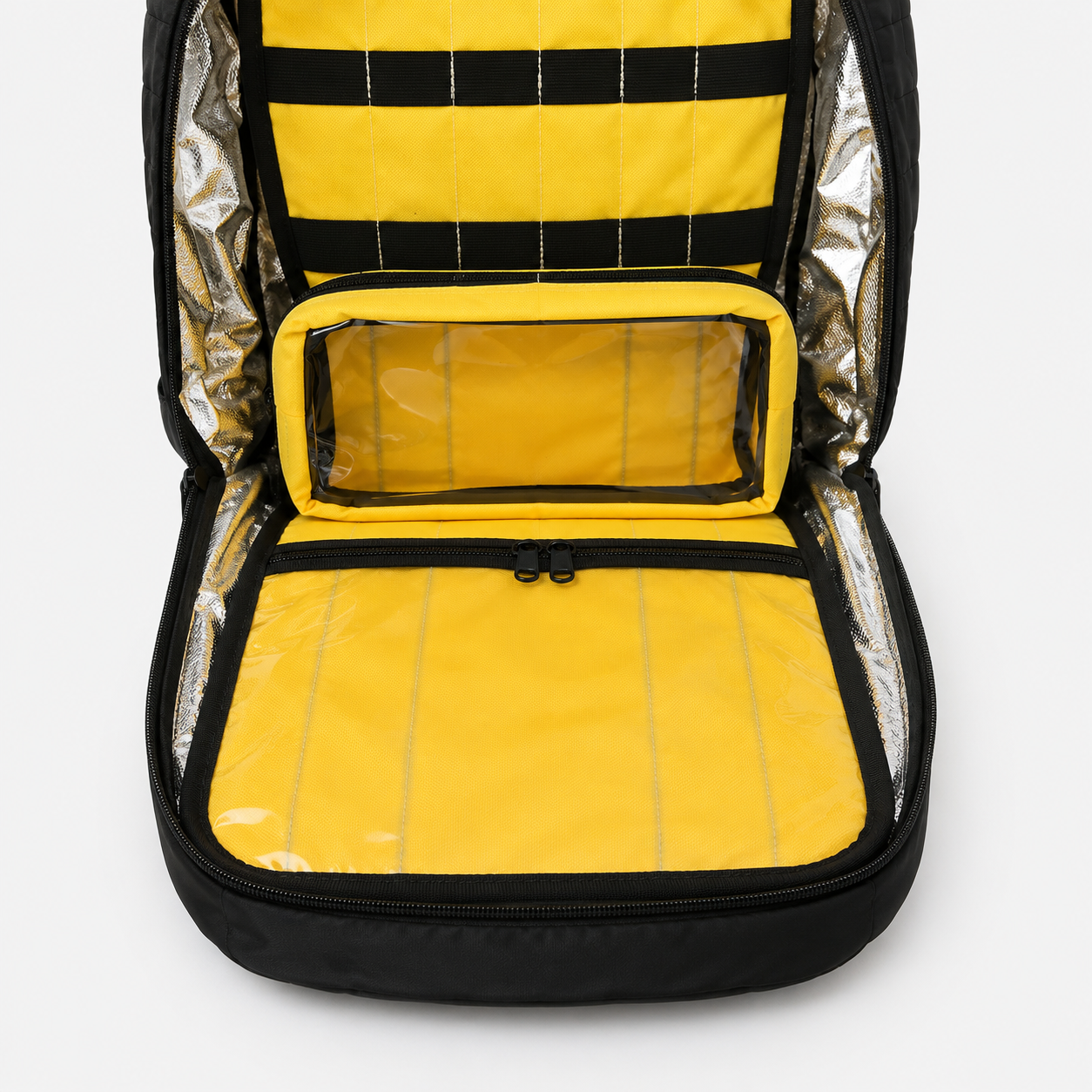 Mochila Táctica de Primeros Auxilios Modular Negra con Interior Aluminizado y Cruz Reflectante
