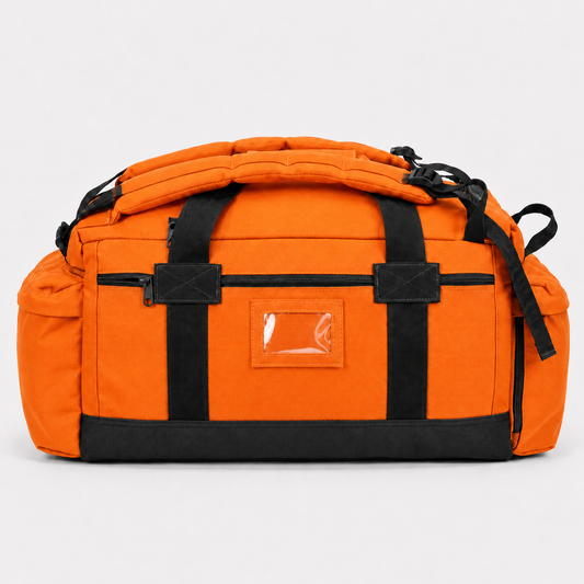 Mochila + Bolso Outdoor 65L Doble Finalidad Naranjo · Fabricación Nacional