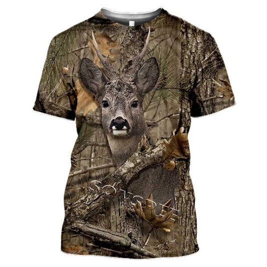 Polera de Caza y Pesca – Diseño Camuflado 3D con Venado